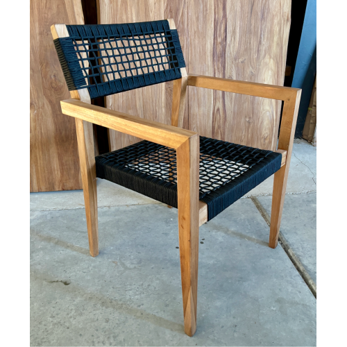 Tuin stapelstoel Vancouver teak rope zwart | afname per 6st