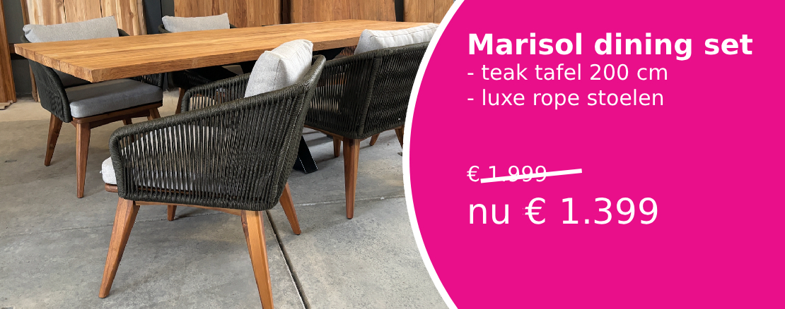 Super aanbieding | Dining set teakhouten tafel met luxe rope stoelen